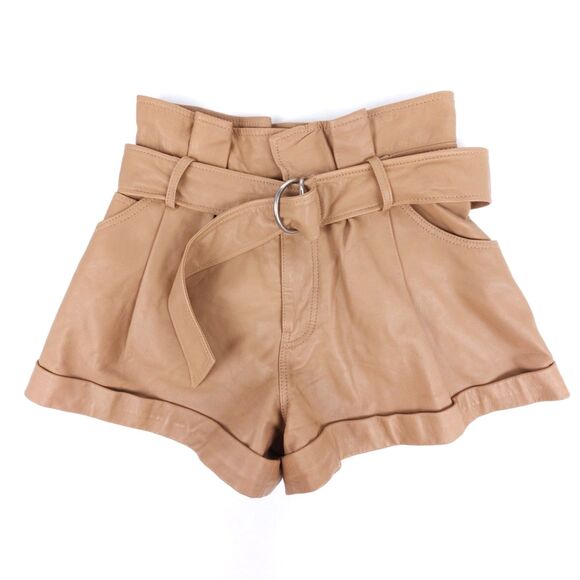 NEW Marissa Webb Dixon Lamb Leather High Rise Paper Bag Shorts Quiet Luxury 2